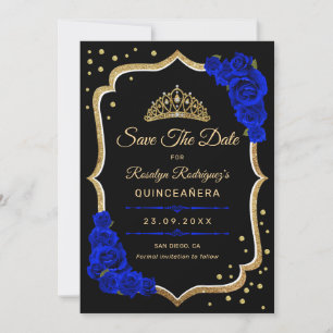 Quinceanera - Black Royal Blue Gold Save The Date
