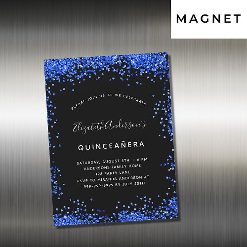 Quinceanera black royal blue invitation magnet