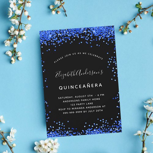 Quinceanera black royal blue luxury party invitation