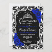 Quinceanera - Black Royal Blue Silver Invitation (Front)
