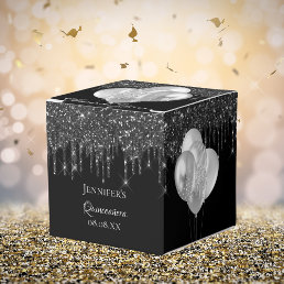 Quinceanera black silver glitter balloons favor boxes