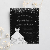 Quinceanera black silver glitter dress invitation