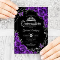 Quinceanera Black Silver Purple Floral