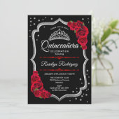 Quinceanera - Black Silver Red Invitation (Standing Front)