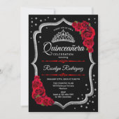 Quinceanera - Black Silver Red Invitation (Front)