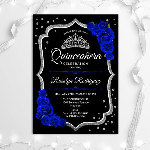 Quinceanera _ Black Silver Royal Blue Invitation