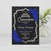 Quinceanera - Black Silver Royal Blue Invitation (Standing Front)