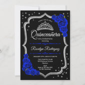 Quinceanera - Black Silver Royal Blue Invitation (Front)