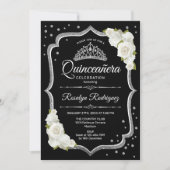 Quinceanera - Black Silver White Invitation (Front)