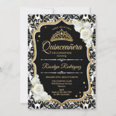 Quinceanera - Black White Gold Invitation (Front)