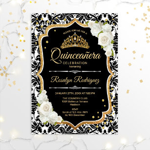 Black Floral and Gold Quinceanera Dress Acrylic Invitations – Invitations  by Luis Sanchez