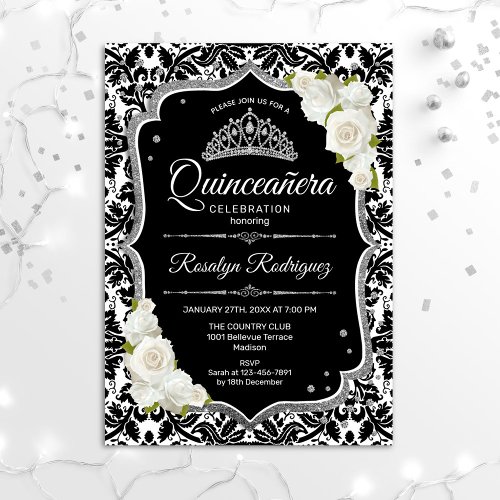 Quinceanera _ Black White Silver Invitation