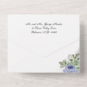 Quinceanera Blue and Silver Watercolor Flowers All In One Invitation (Back)