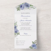Quinceanera Blue and Silver Watercolor Flowers All In One Invitation (Inside)