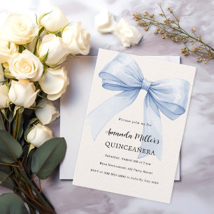 Quinceanera Blue bow cream luxury Invitation