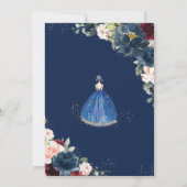 Quinceañera Blue Burgundy Blush Floral Princess  I Invitation (Back)