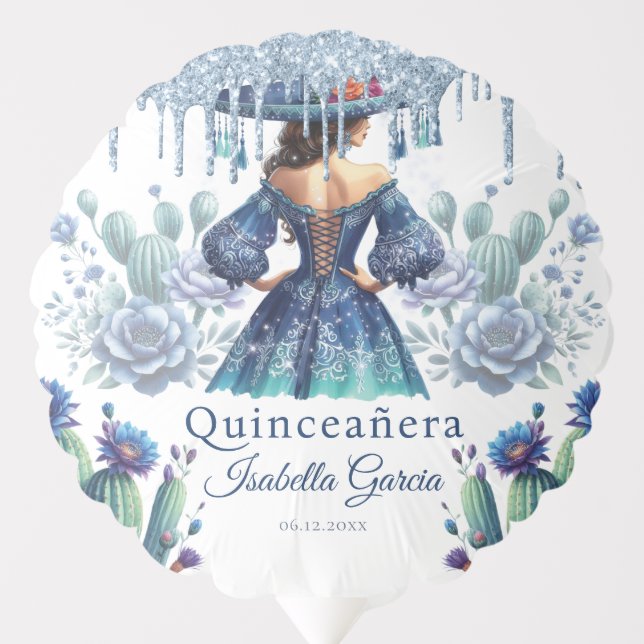 Quinceañera Blue Custom Photo Mexican Style Balloon (Front)