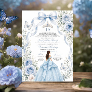 Quinceañera Blue Dress 15 Años Princess Tiara Invitation