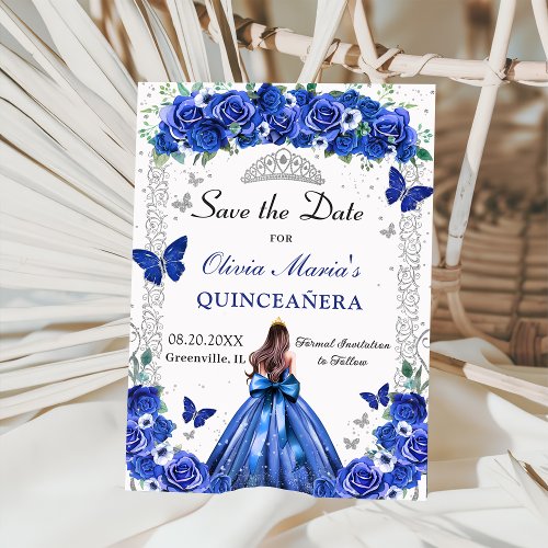 Quinceaera Blue Floral Princess Butterflies Photo Save The Date