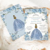 Quinceañera Blue Floral Silver Butterflies Blonde Invitation