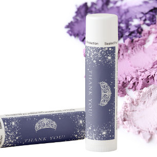 Quinceanera blue glitter dust tiara favor  lip balm