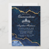 Quinceanera Blue Gold Marble Agate Geode Invitation (Front)
