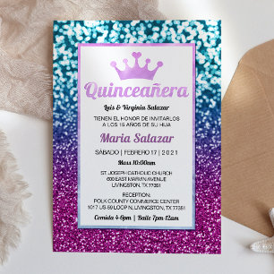 Quinceañera Blue Purple Elegant Spanish Invitation