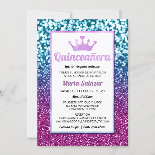 Quinceaera Blue Purple Elegant Spanish Invitation