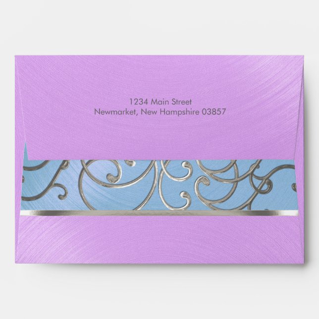 Quinceanera Blue Purple Silver Filigree Swirls Envelope (Back (Top Flap))