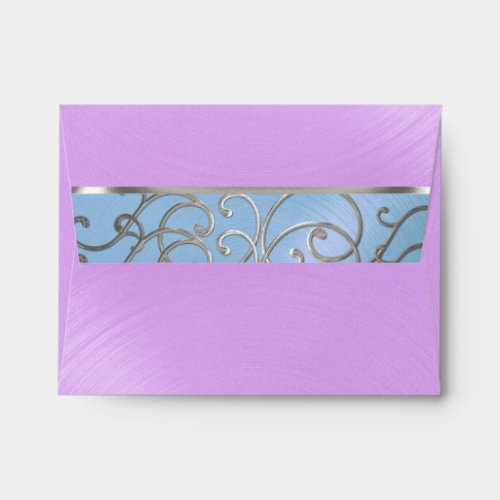 Quinceanera Blue Purple Silver Filigree Swirls Envelope