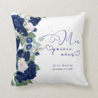 Quinceanera Blue Rose Personalized Mis Quince Anos Throw Pillow