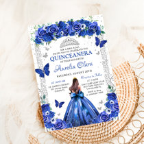 Quinceañera Blue Roses Floral Princess Butterflies Invitation