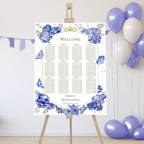 Quinceanera Blue Seating Chart Sign Butterflys 