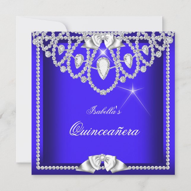 Quinceanera Blue Silver Diamond Party 15th 3 Invitation (Front)