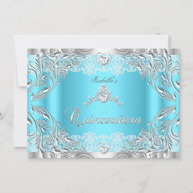 Quinceanera Blue Silver Diamond Tiara 15th Party 2 Invitation (Front)