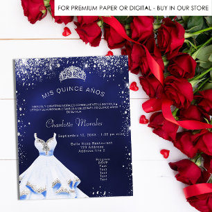 Quinceanera blue silver dress tiara invitation