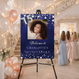 Quinceanera blue silver stars photo welcome foam board