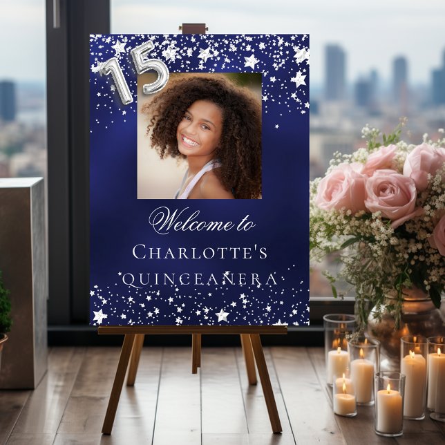 Quinceanera blue silver stars photo welcome foam board (Creator Uploaded)