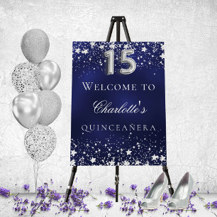 Quinceañera blue silver stars welcome party foam board