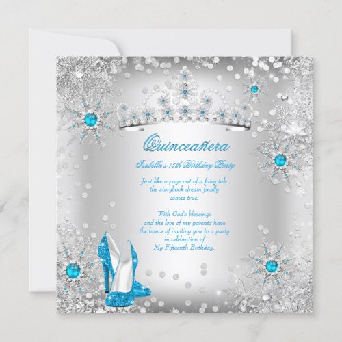 Quinceanera Blue Silver Winter Wonderland Invitation