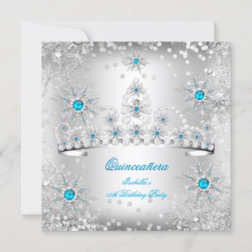 Quinceanera Blue Silver Winter Wonderland Invitation