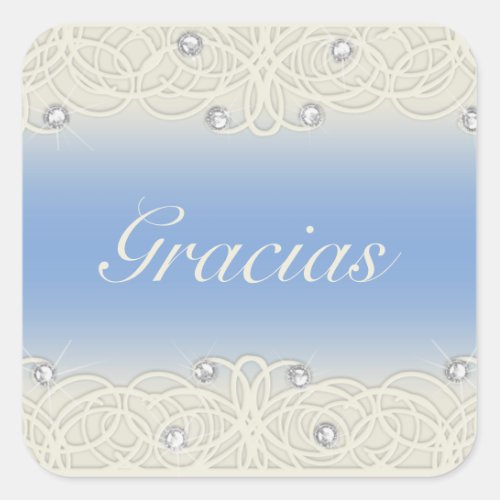 Quinceanera Blue Sparkle and Lace Square Sticker