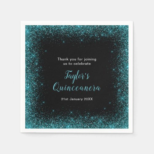 Quinceanera Blue Teal Faux Glitter Napkins