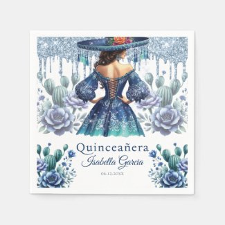 Quinceañera Blue Watercolor Mexican Girl