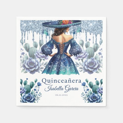 Quinceaera Blue Watercolor Mexican Girl Napkins