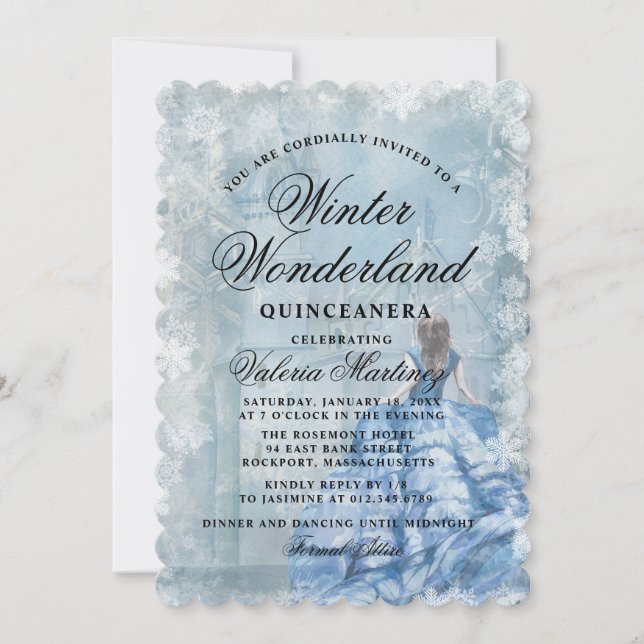 Quinceanera Blue Winter Wonderland Princess Invitation (Front)