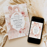 Quinceañera Blush Boho Floral Pampas Grass Dress Invitation<br><div class="desc">These beautiful Quinceañera 15th birthday invitations feature feminine pampas grass,  blush flowers,  rose gold tiara,  sparkly princess dress,  dried palm leaves and elegant lettering</div>