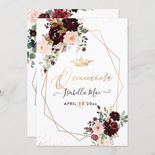Quinceanera Blush Burgundy Watercolor Flowers Invitation