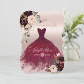 Quinceanera Blush Burgundy Watercolor Flowers Invitation (Standing Front)