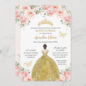 Quinceañera Blush Floral Butterflies Gold Princess Invitation (Front/Back)